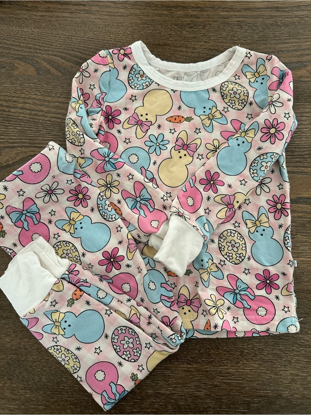 Caden Lane Pink Bunny & Floral PJ Set with Blue and Cream Accents